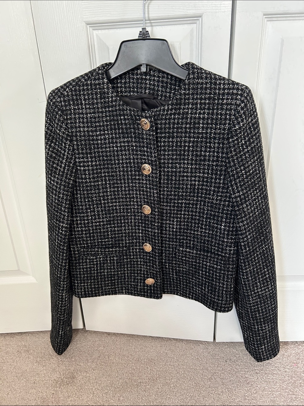 & Other Stories Black & White Tweed Blazer with Gold Buttons, size 4